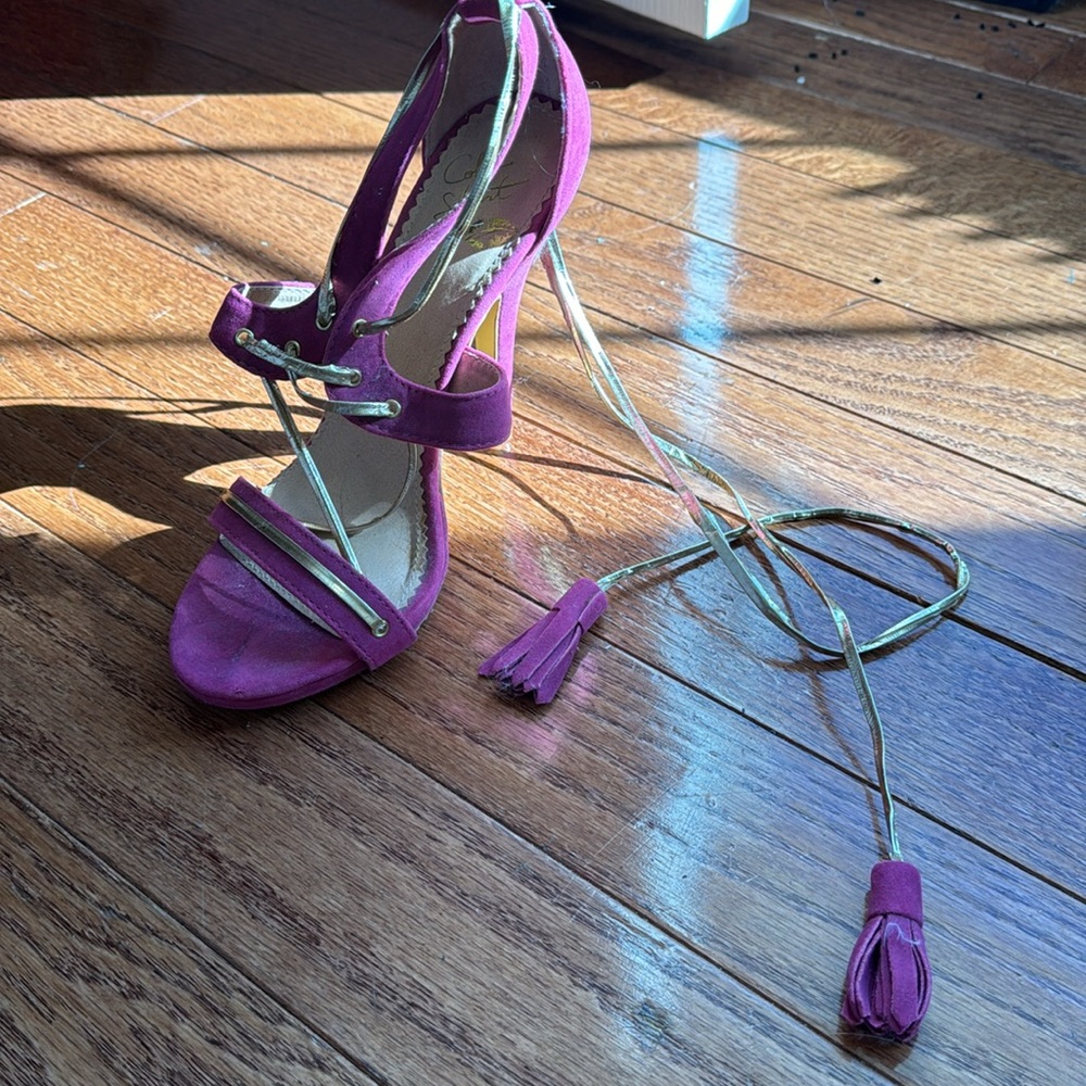 Colin Stuart Fusia & gold tie up high heels - Picture 3 of 12